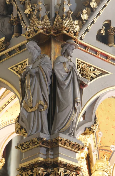 Doctors Church Statues Main Altar Zagreb Cathedral Dedicated Assumption Mary — Stock Photo, Image