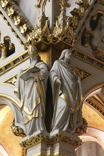 Doctors Church Statues Main Altar Zagreb Cathedral Dedicated Assumption Mary — Stock Photo, Image