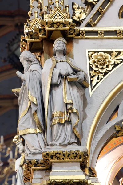 Doctors Church Statues Main Altar Zagreb Cathedral Dedicated Assumption Mary — Stock Photo, Image