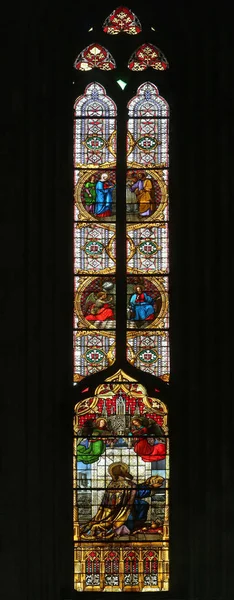 メアリーの仮定に捧げザグレブ大聖堂のステンド グラスの窓 — ストック写真