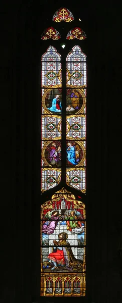 Stained Glass Window Zagreb Cathedral Dedicated Assumption Mary — Stock Photo, Image