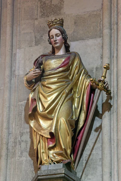 Sainte Catherine Alexandrie Statue Cathédrale Zagreb Dédiée Assomption Marie — Photo