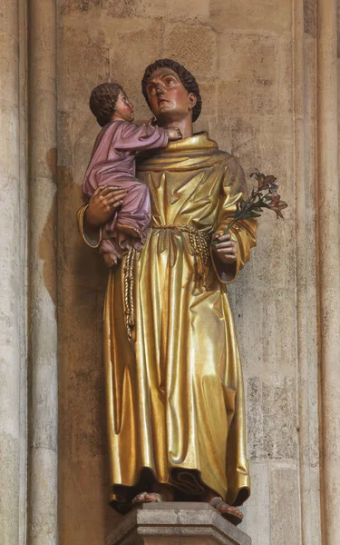 Saint Anthony of Padua holding baby Jesus, statue in Zagreb cathedral dedicated to the Assumption of Mary