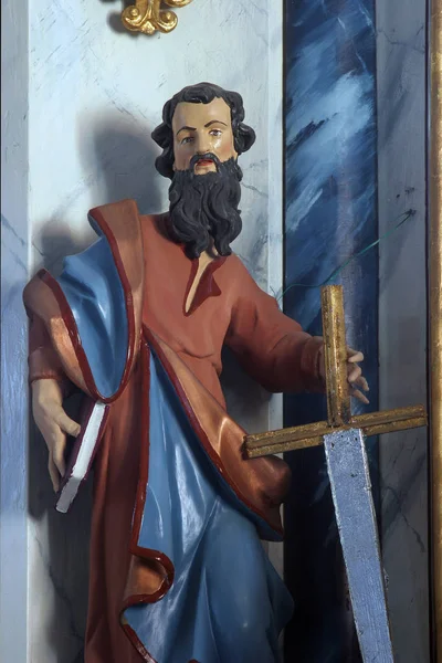 Saint Paul Standbeeld Het Hoofdaltaar Heiligen Cosmas Damianus Kerk Vrhovac — Stockfoto