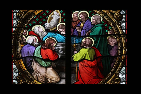 Marias Død Glassmaleri Katedralen Zagreb Dedikert Til Marias Himmelfart – stockfoto
