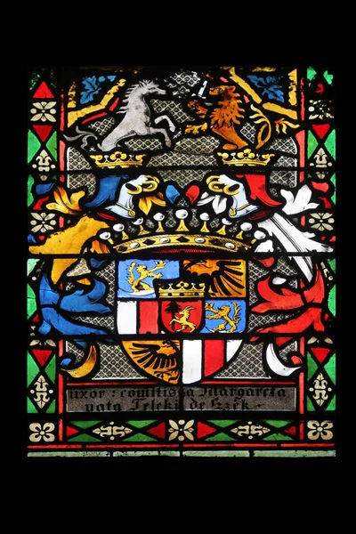 Coat Arms Countess Telleki Stained Glass Zagreb Cathedral Dedicated Assumption — Stock Photo, Image