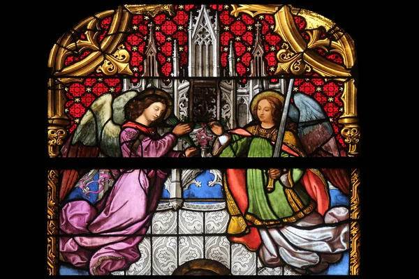 Angels Stained Glass Zagreb Cathedral Dedicated Assumption Mary — Stock Photo, Image