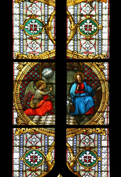 Angyali Üdvözlet Szűz Mária Festett Üveg Zágrábi Katedrális Szentelt Nagyboldogasszony — Stock Fotó