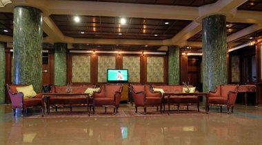Danubius Health Spa Resort Margitsziget Budapeşte, Macaristan, 14 Ekim 2017 üzerinde otel lobisinde.