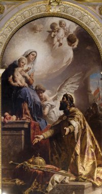 Saint Stephen Meryem tarafından Gyula Benczur, sunak St. Stephen's Basilica Budapeşte, Macaristan tacını sunduğu