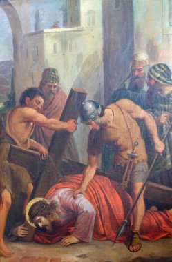 9 istasyonları haç, İsa'nın üçüncü kez, kilise ziyaret Meryem Ana Sisak, Hırvatistan için düşüyor.