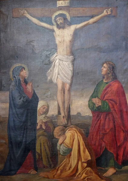 Krzyżowej Jezus Umiera Krzyżu Kościół Nawiedzenia Najświętszej Maryi Panny Sisak — Zdjęcie stockowe