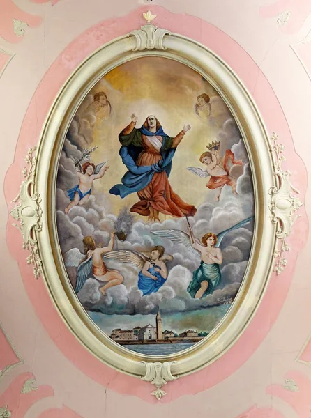 Wniebowzięcia Najświętszej Maryi Panny Fresk Parafii Kościoła Pelagius Dopiero 1828 — Zdjęcie stockowe