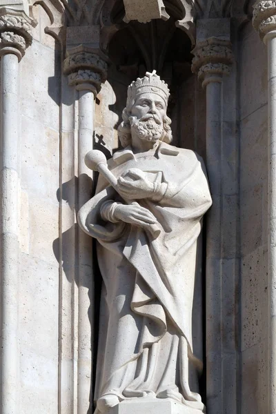 Staty Sankt Från Portal Kyrka Matteus Nära Fisherman Bastionen Budapest — Stockfoto