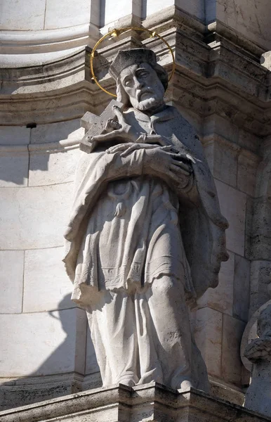 Statue Saint John Nepomuk Detail Holy Trinity Plague Column Front — Stock Photo, Image