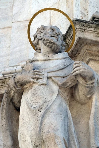 Staty Augustinus Flodhästen Detalj Holy Trinity Plague Column Framför Matthias — Stockfoto