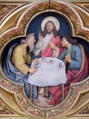 Emmaus, kabartma Zagreb, Hırvatistan Saint Martin Kilisesi yemekte