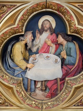 Emmaus, kabartma Zagreb, Hırvatistan Saint Martin Kilisesi yemekte