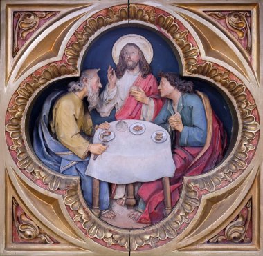 Emmaus, kabartma Zagreb, Hırvatistan Saint Martin Kilisesi yemekte