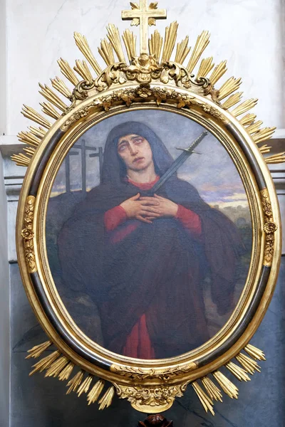 悲しみの聖母 トリエステ イタリアでサンタントーニオ ヌオーヴォ教会の祭壇画 — ストック写真