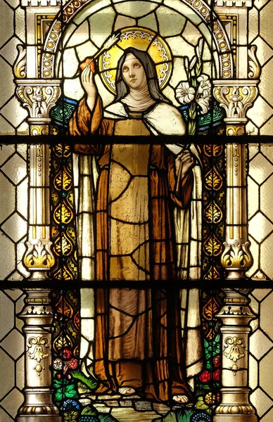 圣特蕾莎 在克罗地亚萨格勒布圣马丁教堂彩绘玻璃窗口 — 图库照片