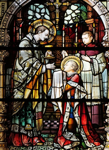 Saint Aloysius Given His First Communion Saint Charles Borromeo Stained — Stock Photo, Image