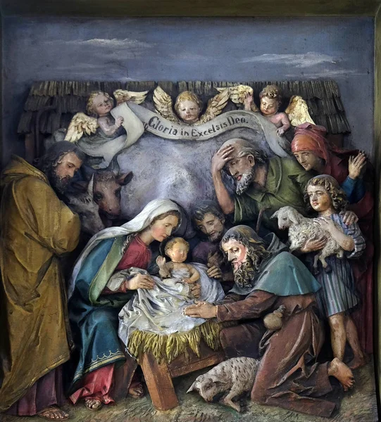 Γέννηση Του Ιησού Προσκύνηση Των Ποιμένων Ανακούφιση Για Την Εκκλησία — Φωτογραφία Αρχείου