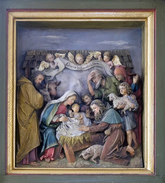 Jesusgeburt Anbetung Der Hirten Relief Der Kirche Des Heiligen Martin — Stockfoto