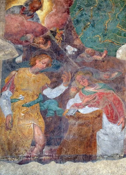 Anunciación Virgen Fachada Casa Mazzanti Decorada Con Frescos Verona Italia —  Fotos de Stock
