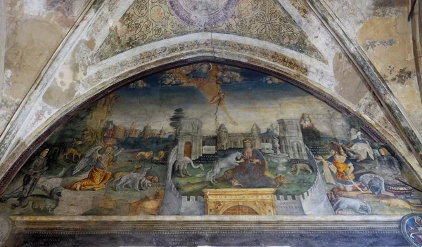 Allegorical Annunciation Hunting Unicorn Giovanni Maria Falconetto Fresco Church San — Stock Photo, Image