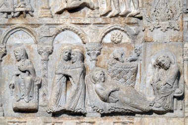 Duyuru, ziyaret ve İsa Doğum, Basilica San Zeno Verona, İtalya'nın Orta Çağ kabartma