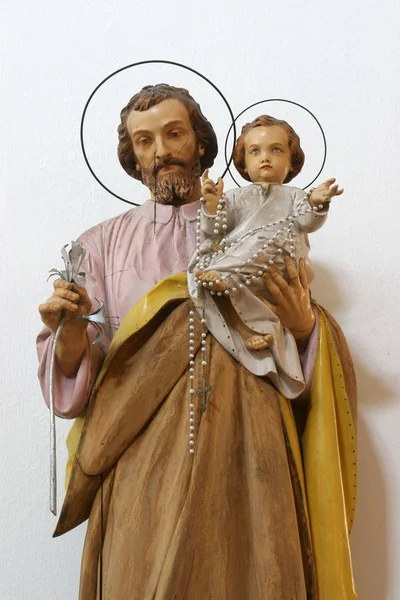 San José Sosteniendo Niño Jesús Estatua Altar Iglesia Santísima Virgen —  Fotos de Stock