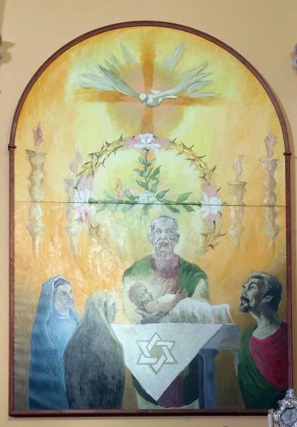 Prezentacja Jezusa Świątyni Ołtarz Kościele Najświętszej Dziewicy Oczyszczaniu Smokvica Wyspa — Zdjęcie stockowe