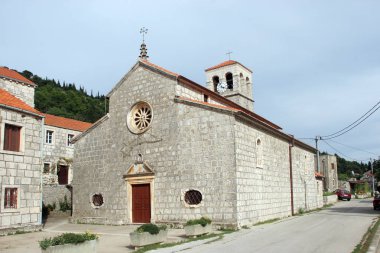 Tapınağın mihrabını Pupnat, Korcula Adası, Hırvatistan ve kar yağışı, Our Lady kilise, İsa'nın tanıtımı