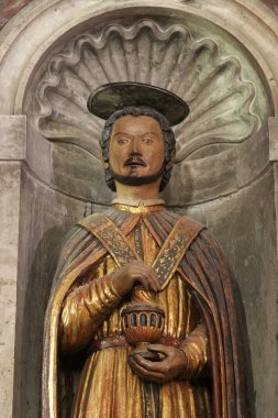 Saint Damian heykel Saint Roch Korcula, Korcula Adası, Hırvatistan Saint Mark kilisenin sunak üzerinde