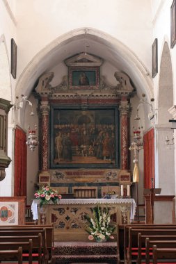 Ana sunak içinde kilise, All Saints, Blato, Korcula Adası, Hırvatistan