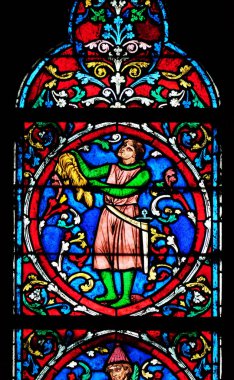 Renkli vitray pencere Notre Dame Katedrali, UNESCO Dünya Miras Listesi Paris, Fransa 