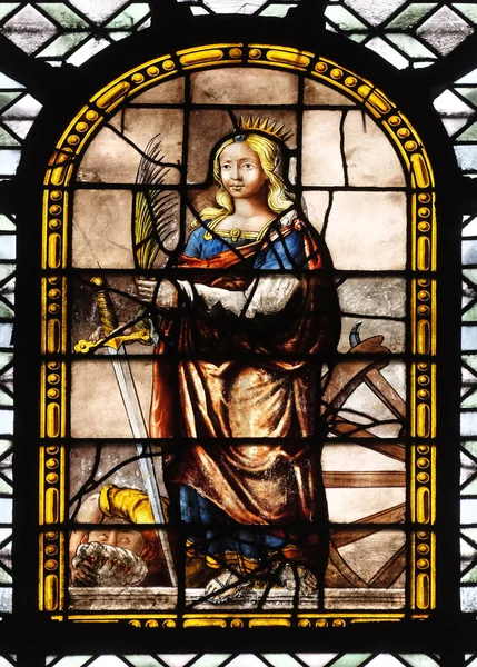 Αγία Αικατερίνη Της Αλεξάνδρειας Υαλογράφημα Παράθυρο Στην Εκκλησία Saint Sulpice — Φωτογραφία Αρχείου