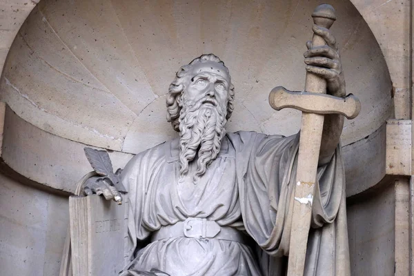 Saint Paul Apostle Statue Portal Saint Sulpice Church Paris France — Stock Photo, Image