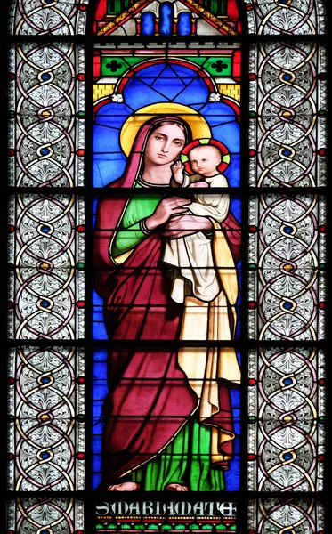 Virgin Child Fargede Glassvinduer Saint Germain Des Pres Church Paris – stockfoto