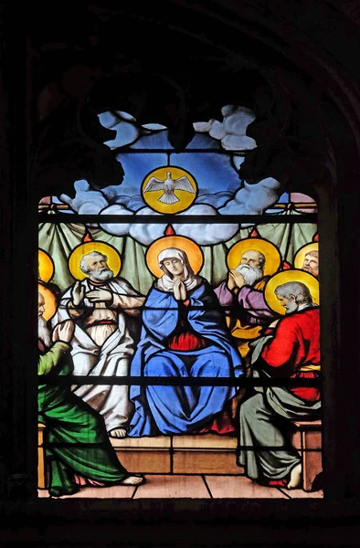 Descenso Del Espíritu Santo Vidriera Iglesia Saint Severin París Francia — Foto de Stock