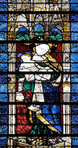 Meryem Ana Ile Bebek Lekeli Cam Pencere Saint Severin Paris — Stok fotoğraf
