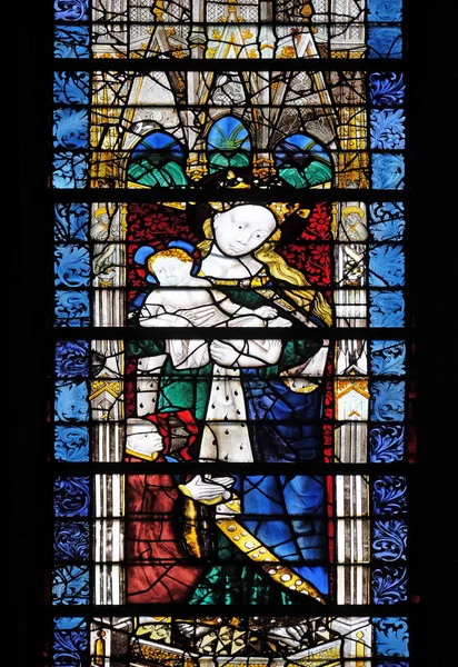 Virgem Maria Com Menino Jesus Vitral Igreja Saint Severin Paris — Fotografia de Stock