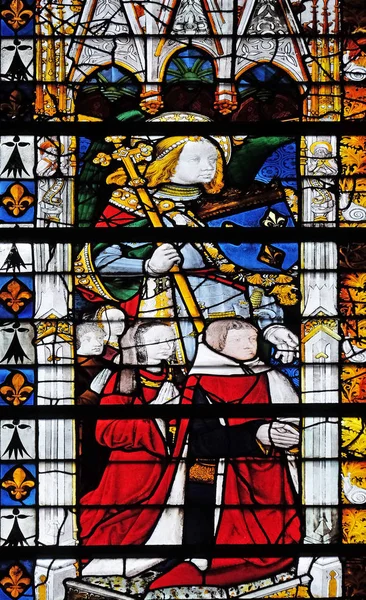 Saint Michael Archangel Stained Glass Window Saint Severin Church Paris — Stock Photo, Image