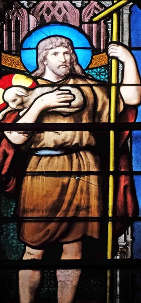 Svatý Jan Křtitel Obarví Skleněná Okna Kostele Saint Severin Paříž — Stock fotografie