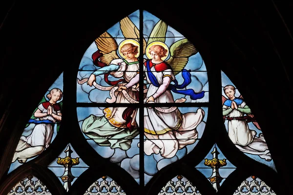 Angels Stained Glass Window Saint Severin Church Paris France — Stock Photo, Image