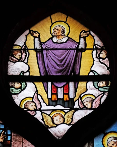 Saint Vincent Paul Stained Glass Window Saint Severin Church Paris — Stock Photo, Image