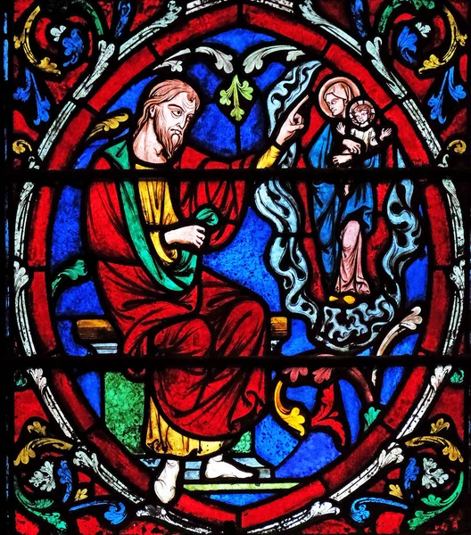 ジェシーは ノートルダム大聖堂 フランスの世界遺産のステンド グラスの窓の木 — ストック写真