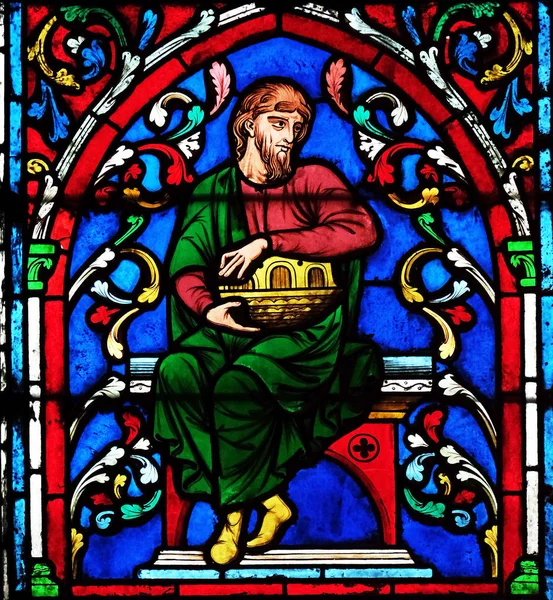 Noah Jego Ark Witraż Katedrze Notre Dame Wpisanego Listę Światowego — Zdjęcie stockowe