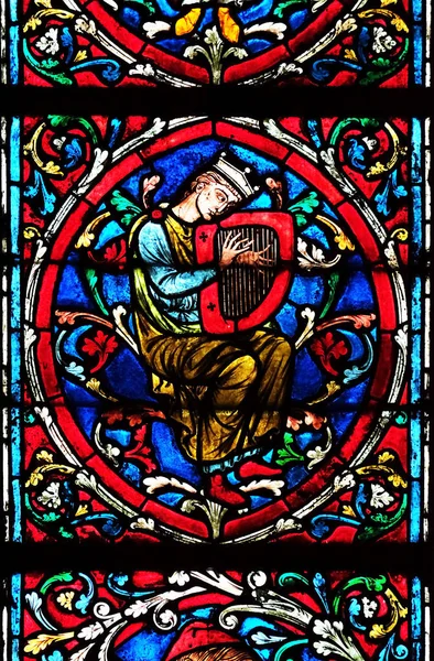 King David Stained Glass Window Notre Dame Cathedral Unesco World — Stock Photo, Image